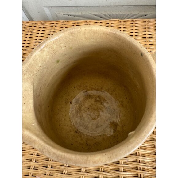 Antique 1910s Stoneware Milk Water Pitcher Yellow Tulips Farmhouse Primitive - Picture 7 of 15